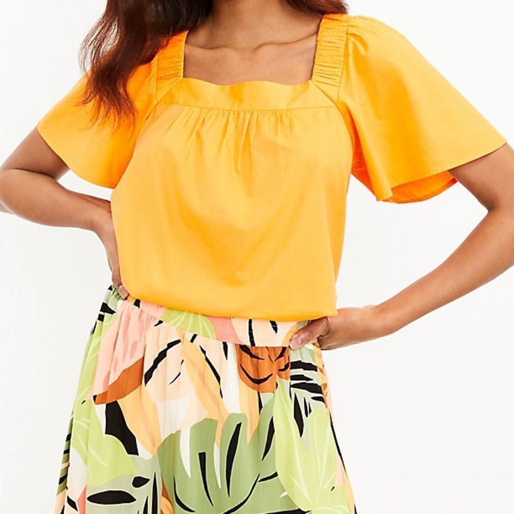 LOFT Petite Flutter Sleeve Square Neck Top Medium Petite